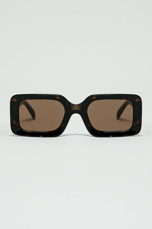 Q2 Women's Sunglasses One Size / Green Brown Square Sunglasses With Green Animal Print On The Side