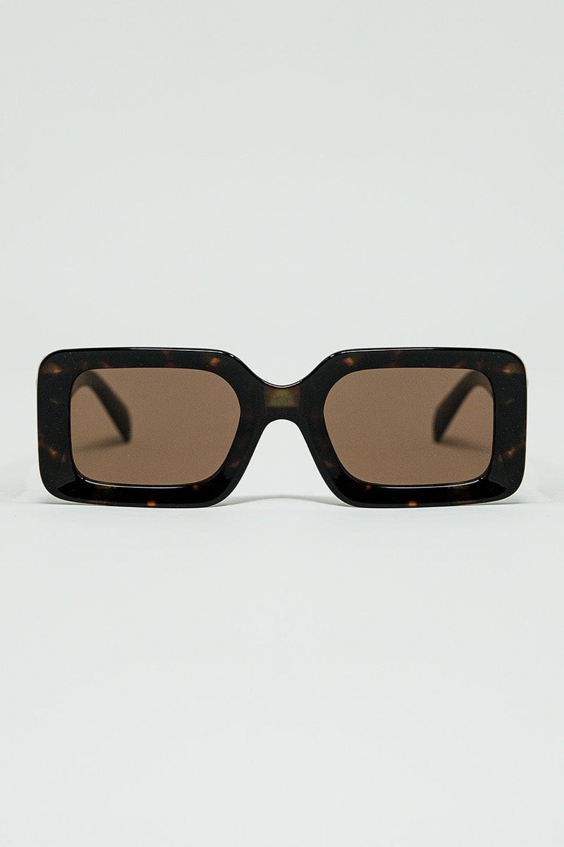 Q2 Women's Sunglasses One Size / Green Brown Square Sunglasses With Green Animal Print On The Side