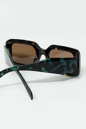 Q2 Women's Sunglasses One Size / Green Brown Square Sunglasses With Green Animal Print On The Side