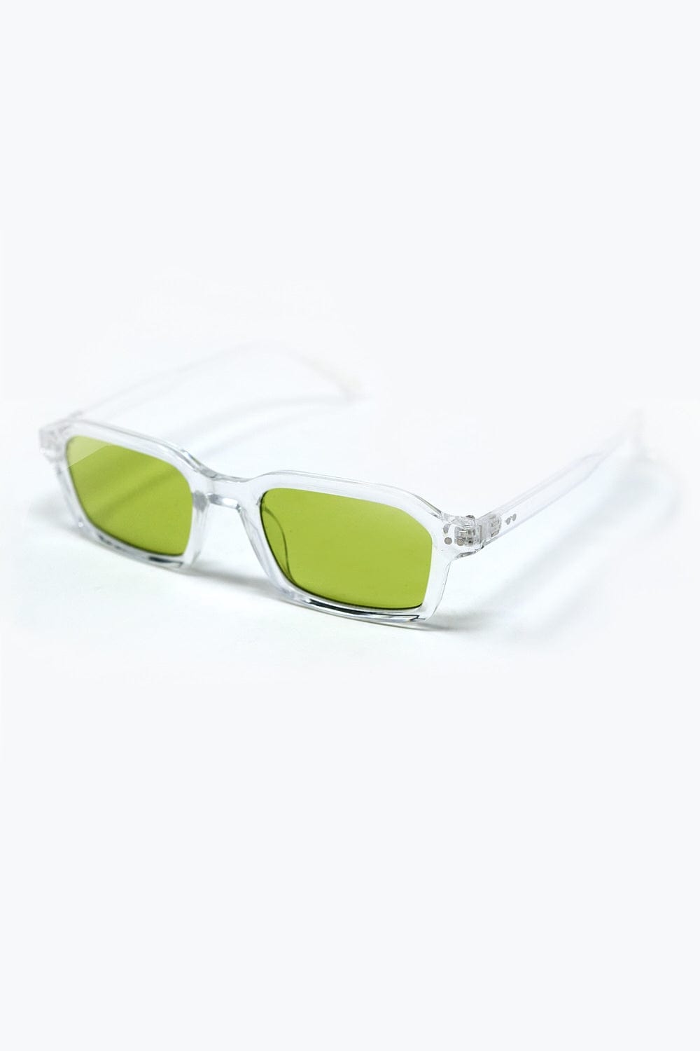Q2 Women's Sunglasses One Size / Green Rectangular Thick Acetate Clear Frame Sunglasses  With Green Smoke Lense