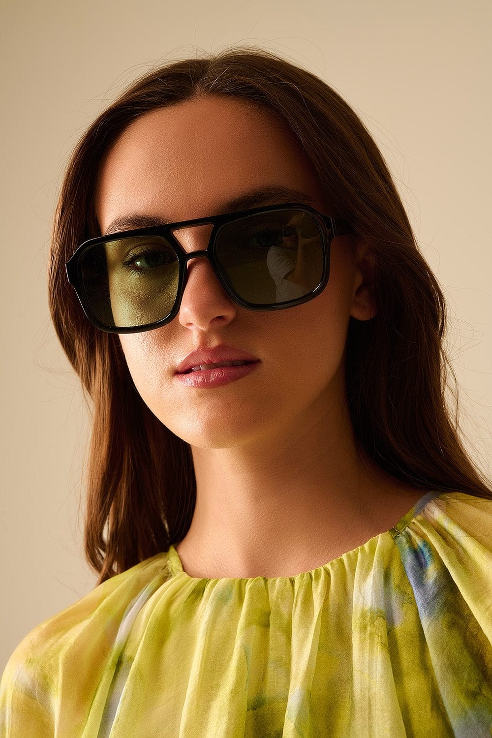 Q2 Women's Sunglasses One Size / Green Sunglasses With Black Frames And Green Lenses