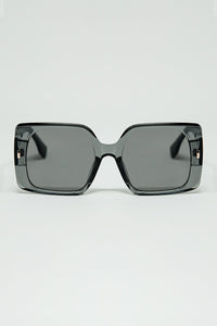 Q2 Women's Sunglasses One Size / Grey Grey Square Sunglasses With Gold Detail On The Side