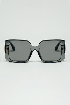 Q2 Women's Sunglasses One Size / Grey Grey Square Sunglasses With Gold Detail On The Side