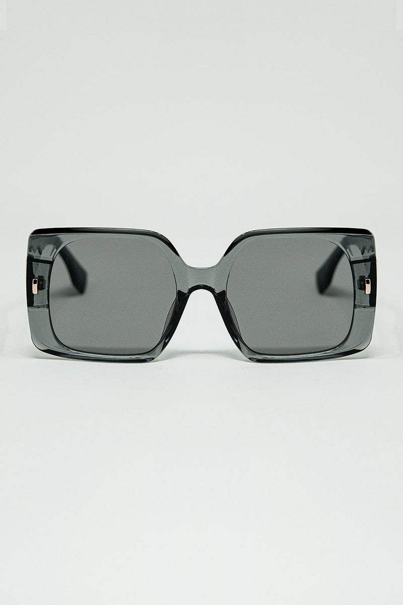 Q2 Women's Sunglasses One Size / Grey Grey Square Sunglasses With Gold Detail On The Side