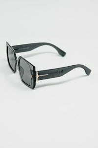 Q2 Women's Sunglasses One Size / Grey Grey Square Sunglasses With Gold Detail On The Side