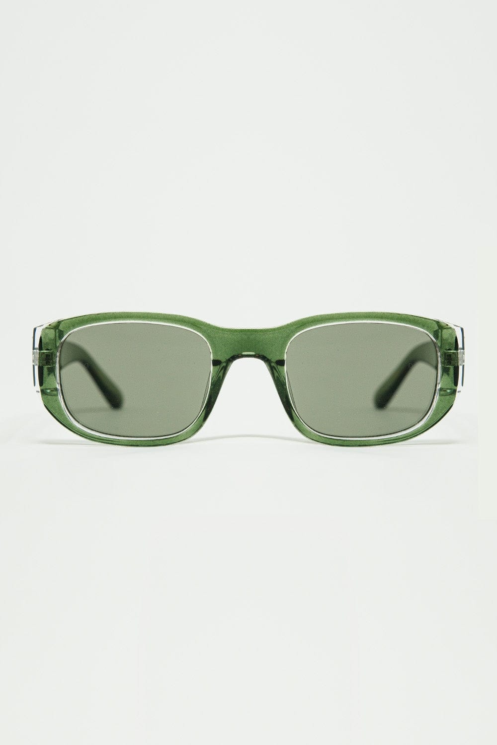 Q2 Women's Sunglasses One Size / Grey Oval Sunglasses With High Gloss Transparent Frames In Green