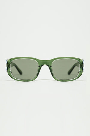 Q2 Women's Sunglasses One Size / Grey Oval Sunglasses With High Gloss Transparent Frames In Green