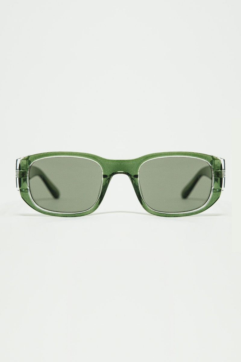 Q2 Women's Sunglasses One Size / Grey Oval Sunglasses With High Gloss Transparent Frames In Green