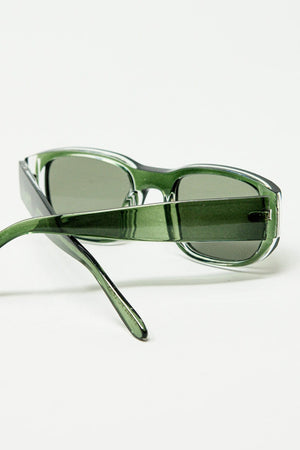 Q2 Women's Sunglasses One Size / Grey Oval Sunglasses With High Gloss Transparent Frames In Green