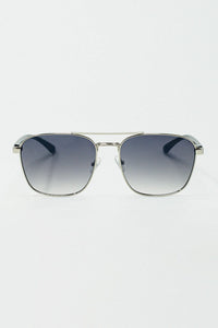 Q2 Women's Sunglasses One Size / Grey Squared Metal Sunglasses In Gray Smoke Lens