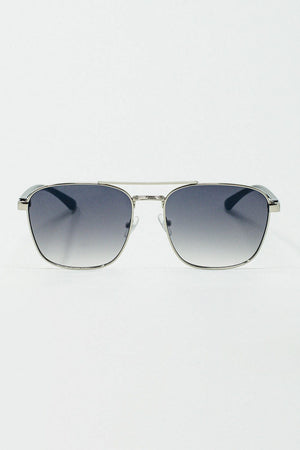 Q2 Women's Sunglasses One Size / Grey Squared Metal Sunglasses In Gray Smoke Lens