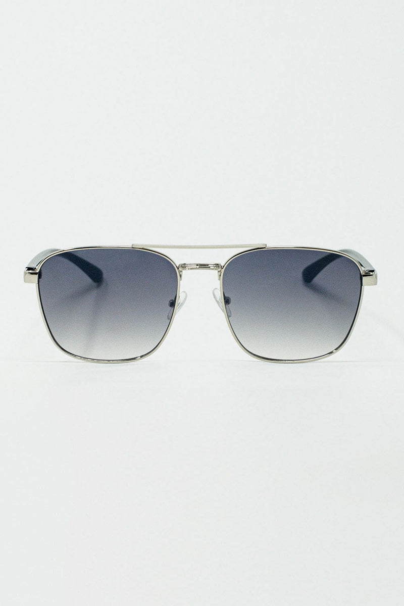 Q2 Women's Sunglasses One Size / Grey Squared Metal Sunglasses In Gray Smoke Lens