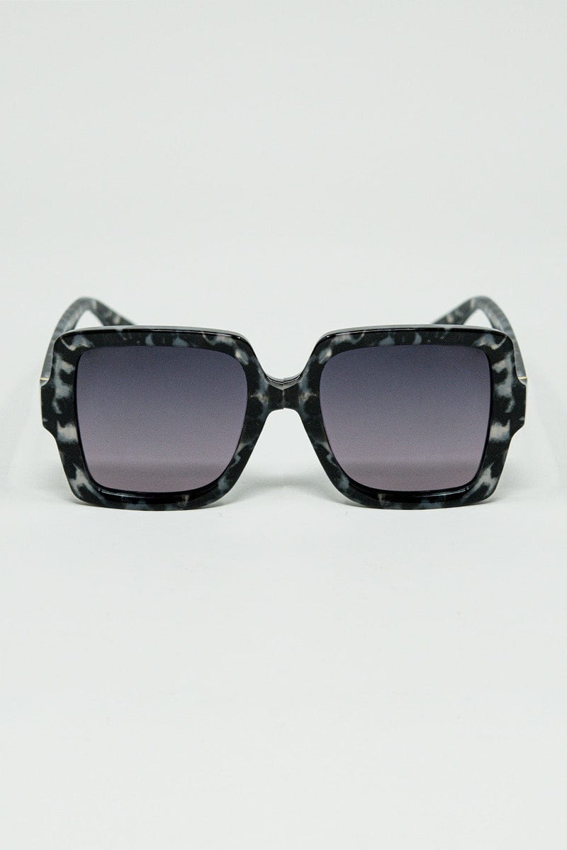 Q2 Women's Sunglasses One Size / Grey Squared Sunglasses In Black And White Grey Spot Details