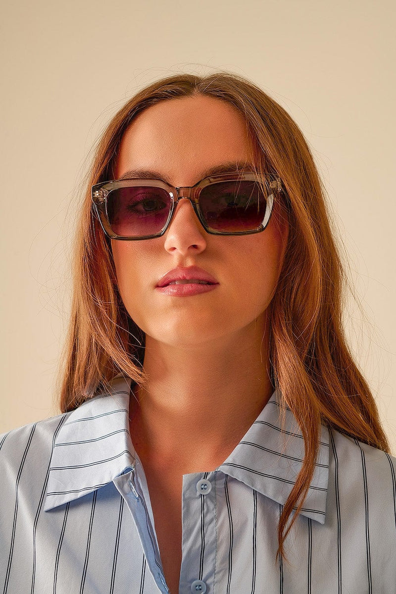 Q2 Women's Sunglasses One Size / Grey Thick Square Frame Sunglasses Chunky Retro In Grey