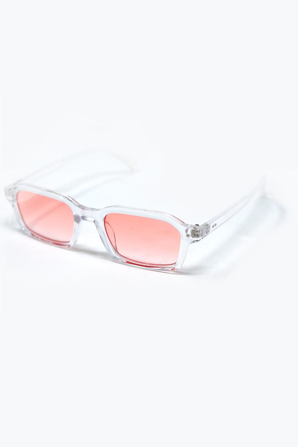 Q2 Women's Sunglasses One Size / Orange Rectangular Thick Acetate Clear Frame Sunglasses  With Peach Smoke Lense