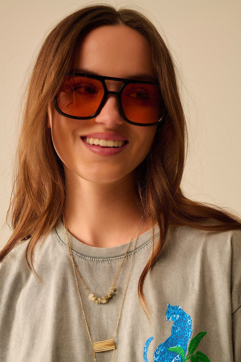 Q2 Women's Sunglasses One Size / Orange Sunglasses With Black Frames And Orange Lenses