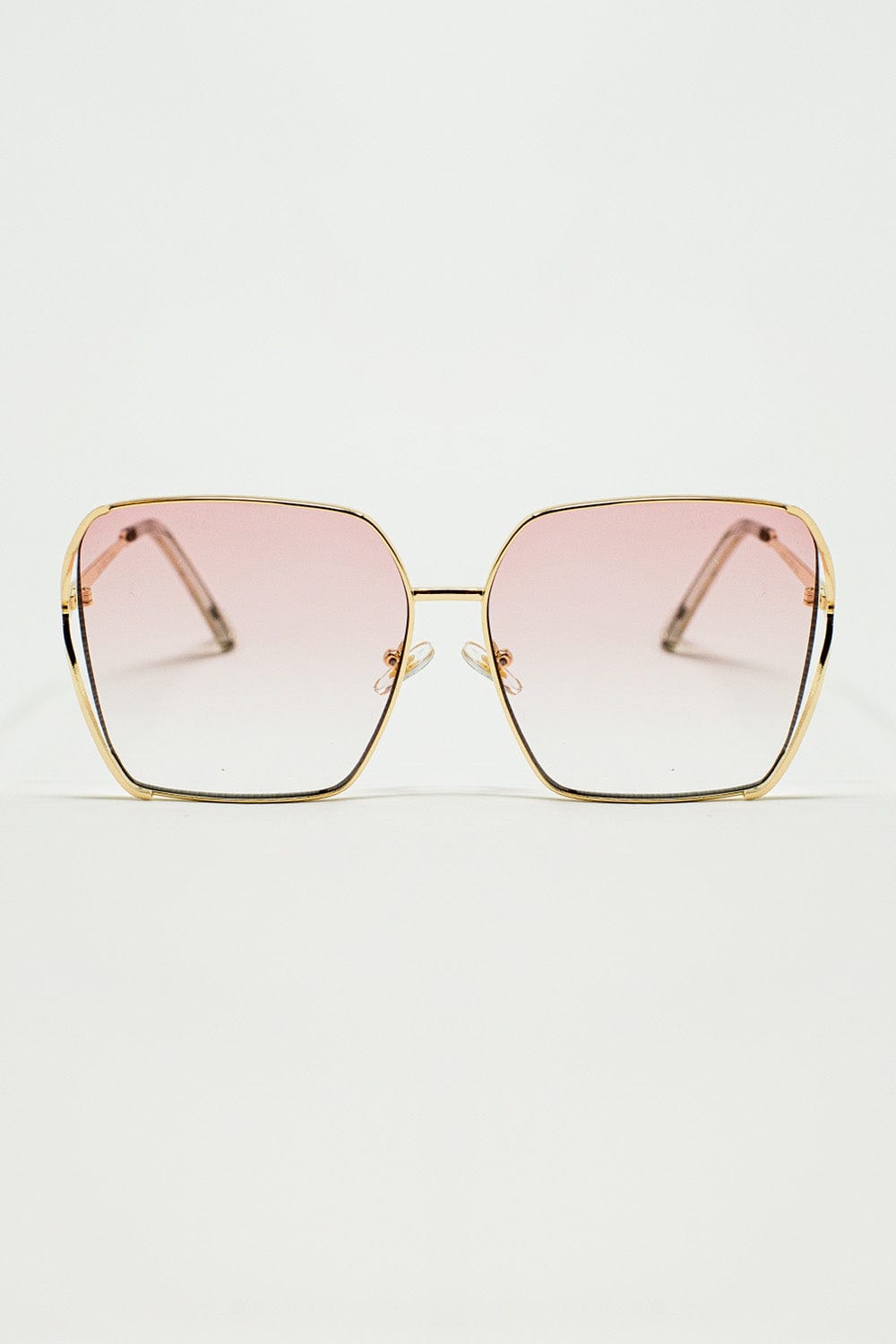 Q2 Women's Sunglasses One Size / Pink Oversized Square Metal Sunglasses In Light Pink Gradient Lens