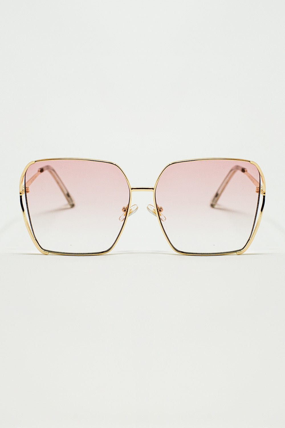 Q2 Women's Sunglasses One Size / Pink Oversized Square Metal Sunglasses In Light Pink Gradient Lens