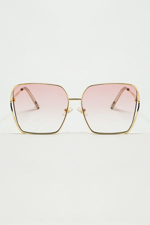 Q2 Women's Sunglasses One Size / Pink Oversized Square Metal Sunglasses In Light Pink Gradient Lens