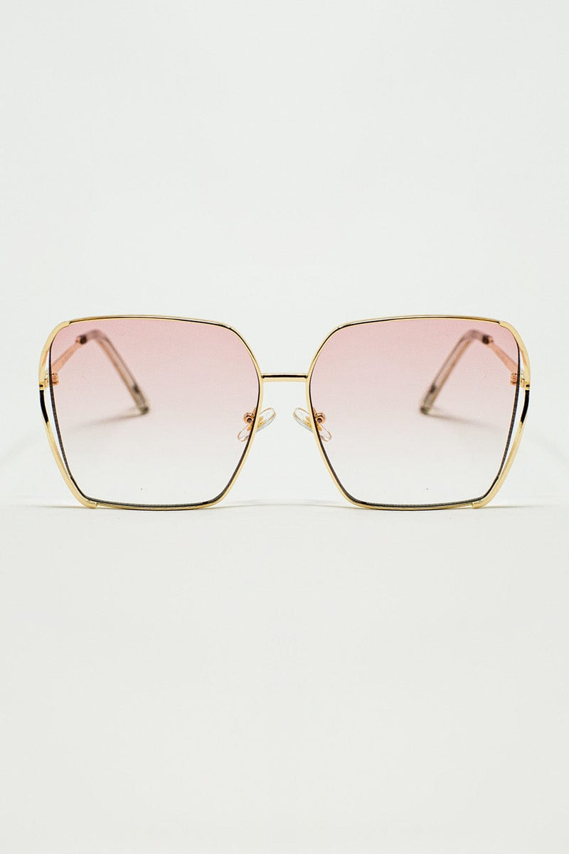 Q2 Women's Sunglasses One Size / Pink Oversized Square Metal Sunglasses In Light Pink Gradient Lens