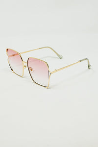 Q2 Women's Sunglasses One Size / Pink Oversized Square Metal Sunglasses In Light Pink Gradient Lens