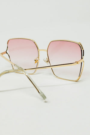 Q2 Women's Sunglasses One Size / Pink Oversized Square Metal Sunglasses In Light Pink Gradient Lens