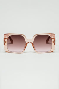 Q2 Women's Sunglasses One Size / Pink Pink Square Sunglasses With Gold Detail On The Side