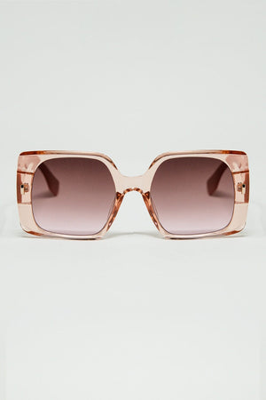 Q2 Women's Sunglasses One Size / Pink Pink Square Sunglasses With Gold Detail On The Side