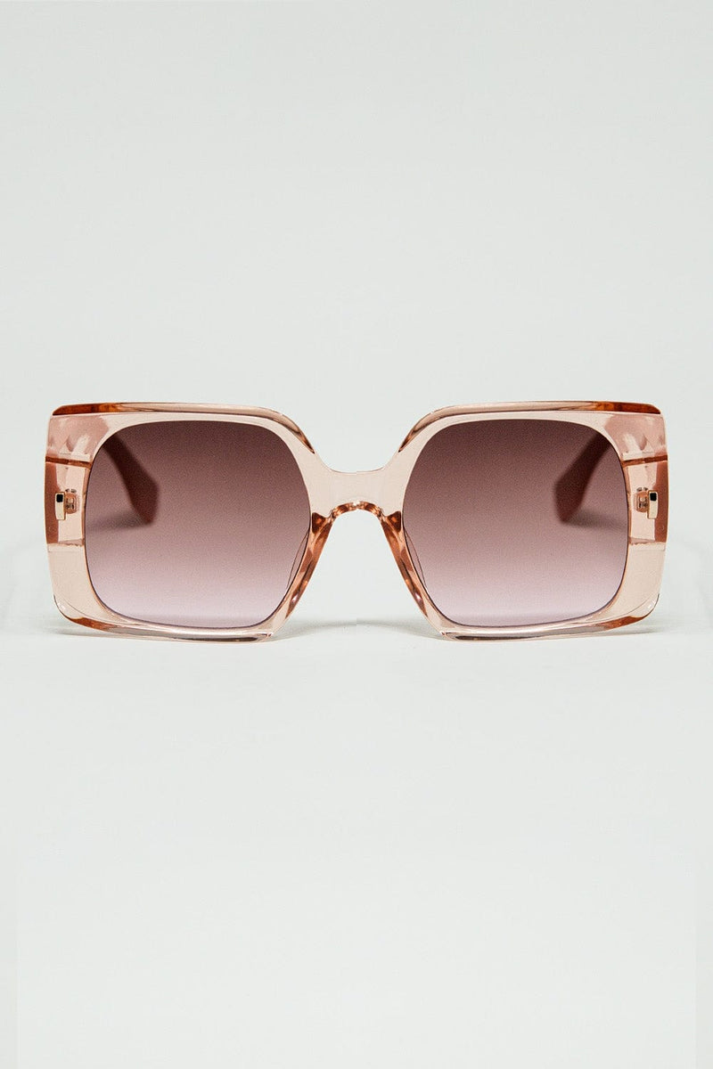 Q2 Women's Sunglasses One Size / Pink Pink Square Sunglasses With Gold Detail On The Side