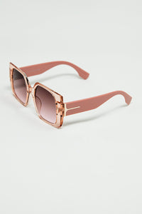 Q2 Women's Sunglasses One Size / Pink Pink Square Sunglasses With Gold Detail On The Side