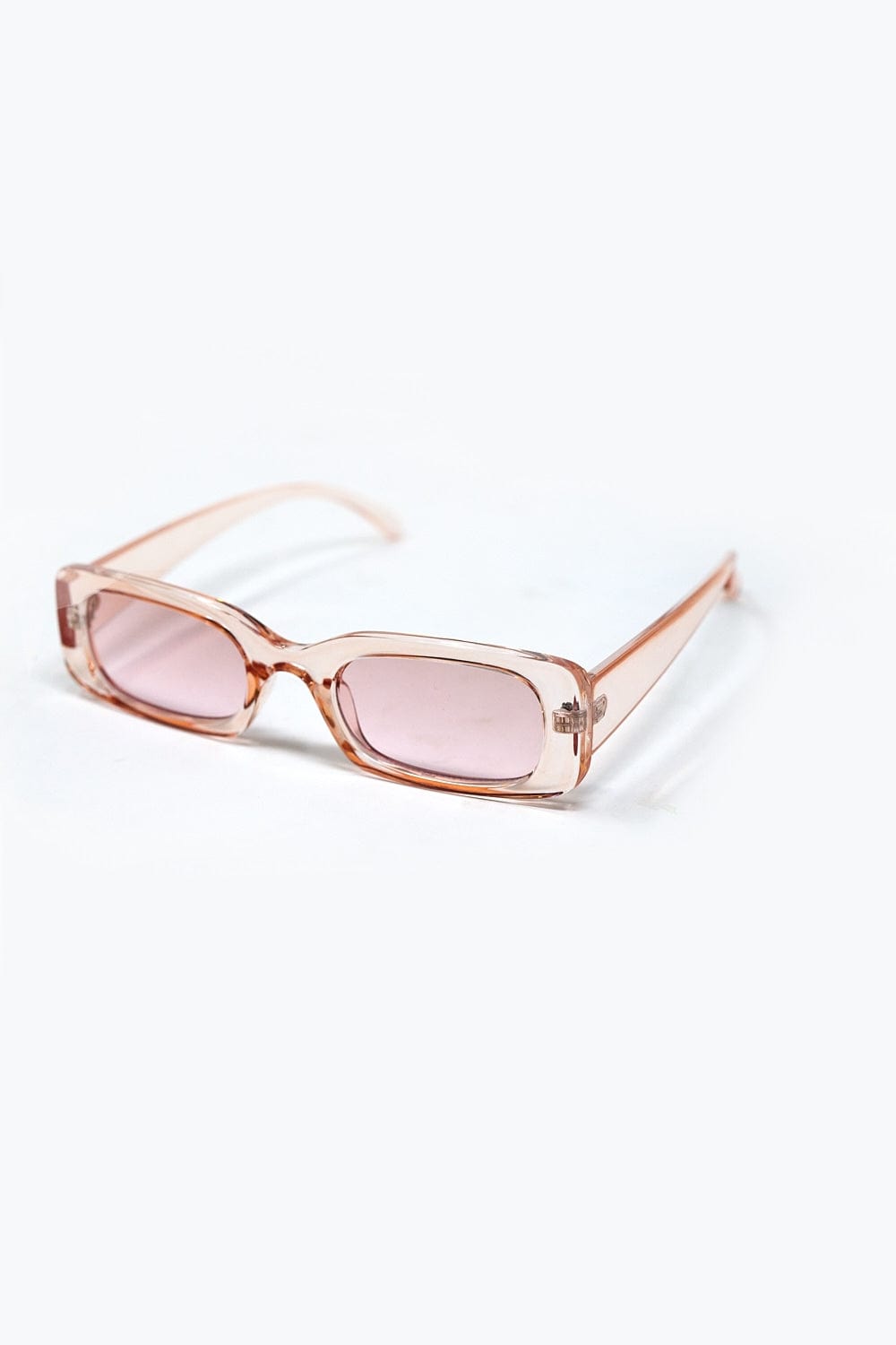 Q2 Women's Sunglasses One Size / Pink Rectangular Pink Transparent Sunglasses With Pink Smoke Lenses