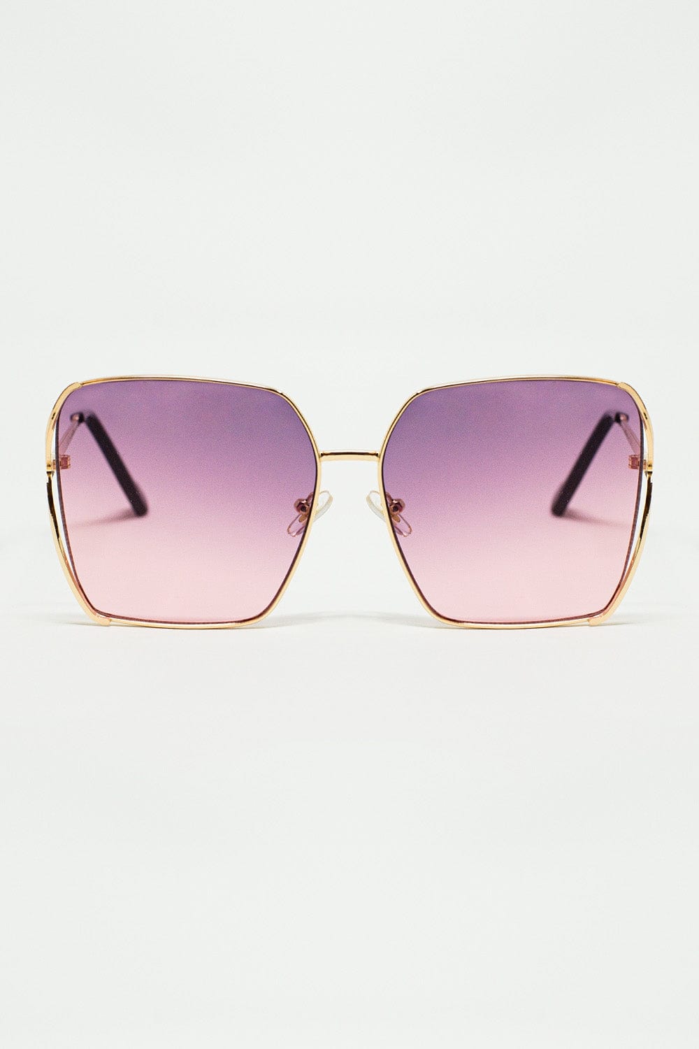 Q2 Women's Sunglasses One Size / Purple Oversized Square Metal Sunglasses In Purple Gradient Lens