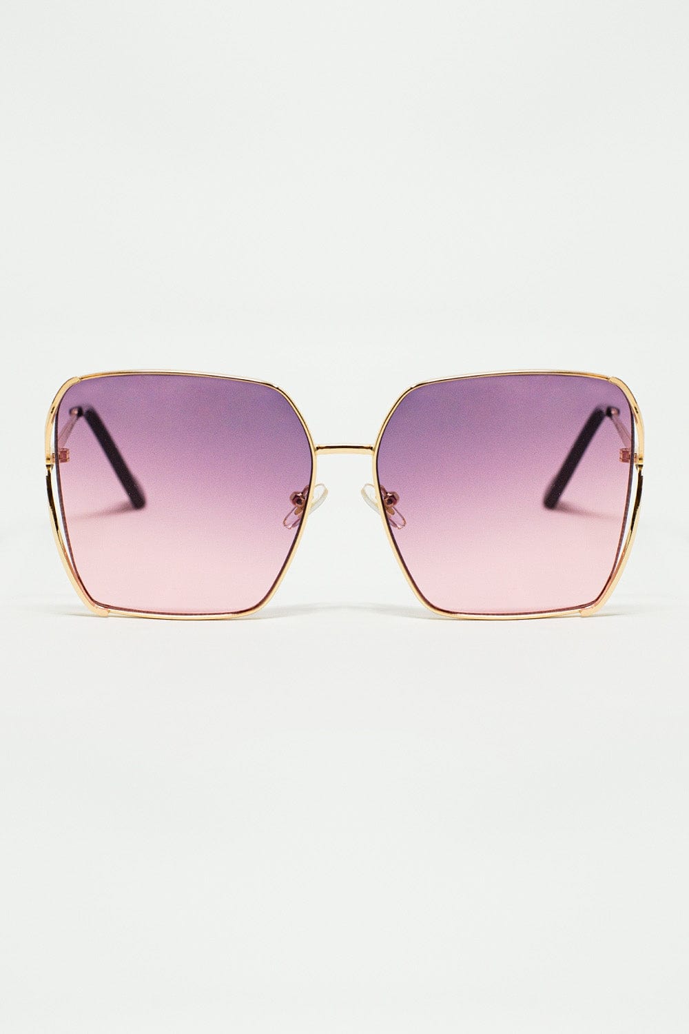 Q2 Women's Sunglasses One Size / Purple Oversized Square Metal Sunglasses In Purple Gradient Lens