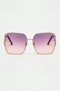 Q2 Women's Sunglasses One Size / Purple Oversized Square Metal Sunglasses In Purple Gradient Lens