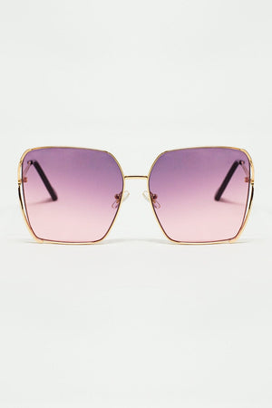 Q2 Women's Sunglasses One Size / Purple Oversized Square Metal Sunglasses In Purple Gradient Lens