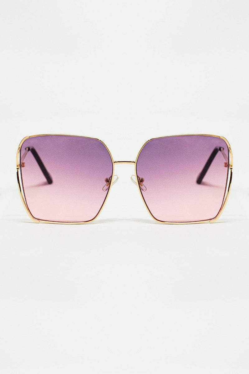 Q2 Women's Sunglasses One Size / Purple Oversized Square Metal Sunglasses In Purple Gradient Lens