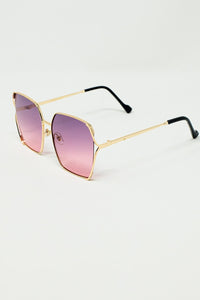 Q2 Women's Sunglasses One Size / Purple Oversized Square Metal Sunglasses In Purple Gradient Lens