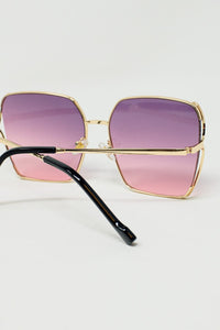 Q2 Women's Sunglasses One Size / Purple Oversized Square Metal Sunglasses In Purple Gradient Lens