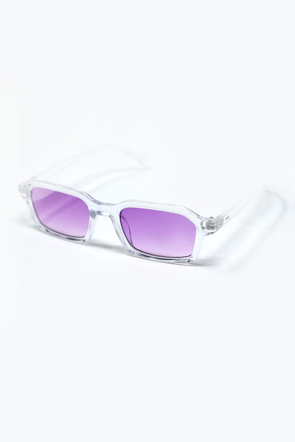 Q2 Women's Sunglasses One Size / Purple Rectangular Thick Acetate Clear Frame Sunglasses  With Purple Smoke Lense