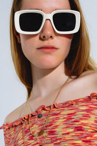 Q2 Women's Sunglasses One Size / White Oversized Rectangular Sunglasses With Wide Frame In White