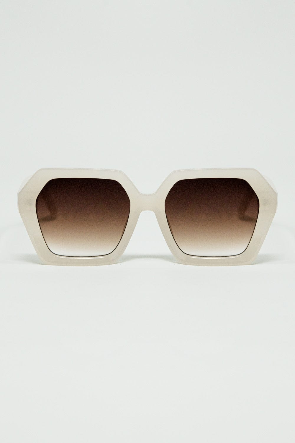 Q2 Women's Sunglasses One Size / White Rectangular Sunglasses In White Translucent Color