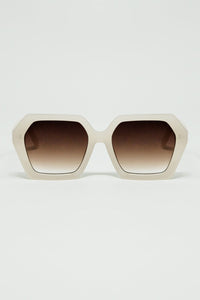 Q2 Women's Sunglasses One Size / White Rectangular Sunglasses In White Translucent Color