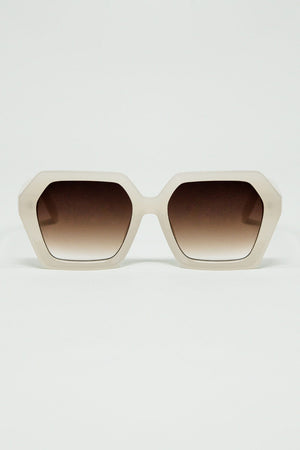 Q2 Women's Sunglasses One Size / White Rectangular Sunglasses In White Translucent Color
