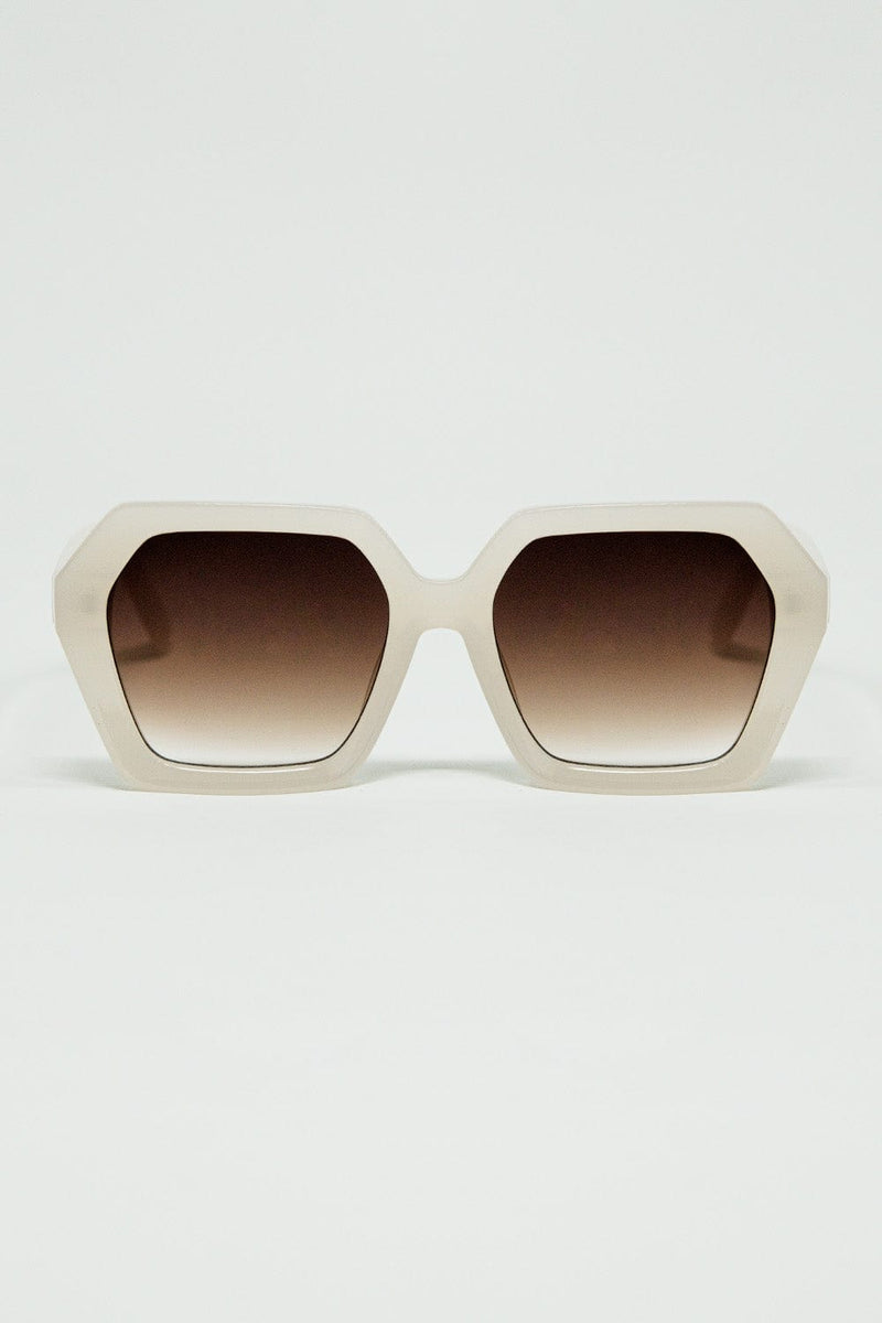 Q2 Women's Sunglasses One Size / White Rectangular Sunglasses In White Translucent Color