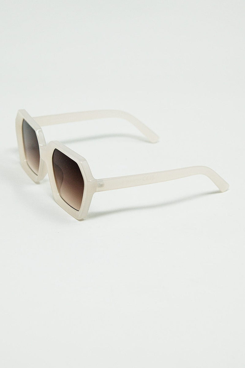 Q2 Women's Sunglasses One Size / White Rectangular Sunglasses In White Translucent Color