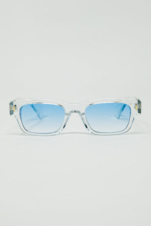 Q2 Women's Sunglasses One Size / White Translucent White Sunglasses With Oval Light Blue Lenses