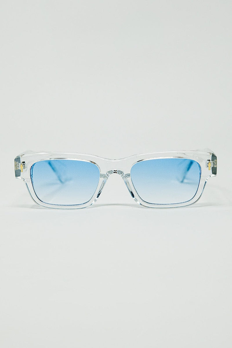 Q2 Women's Sunglasses One Size / White Translucent White Sunglasses With Oval Light Blue Lenses