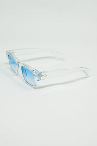 Q2 Women's Sunglasses One Size / White Translucent White Sunglasses With Oval Light Blue Lenses