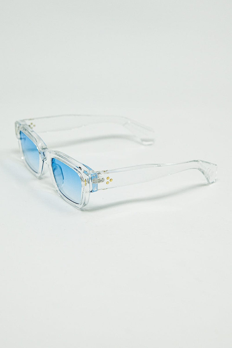 Q2 Women's Sunglasses One Size / White Translucent White Sunglasses With Oval Light Blue Lenses