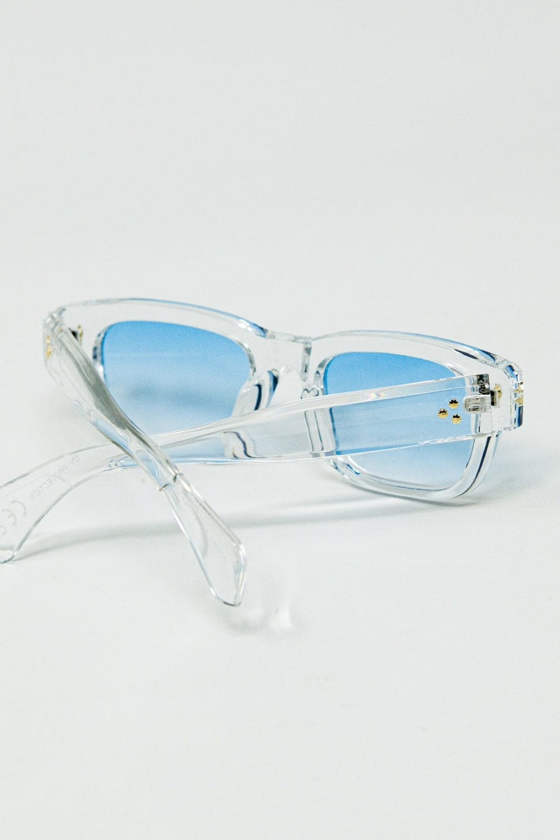 Q2 Women's Sunglasses One Size / White Translucent White Sunglasses With Oval Light Blue Lenses